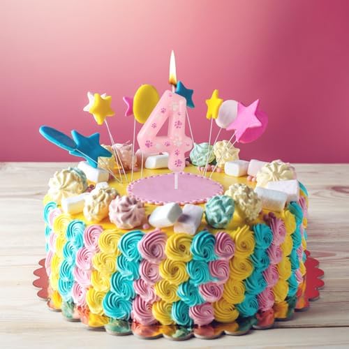 Pink Dog Paw Birthday Candle Number 4