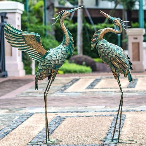 Natelf Metal Crane Garden Statues Set of 2