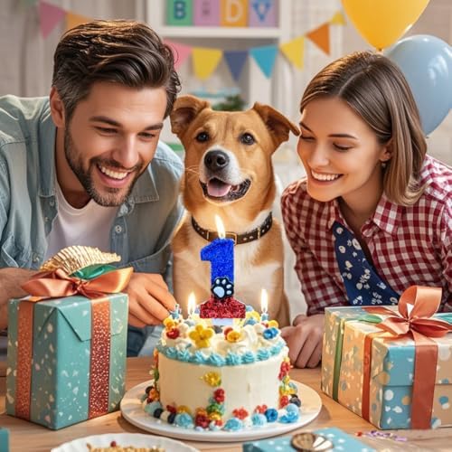 Feryto 3 Inch Blue Dog Paw Birthday Candles