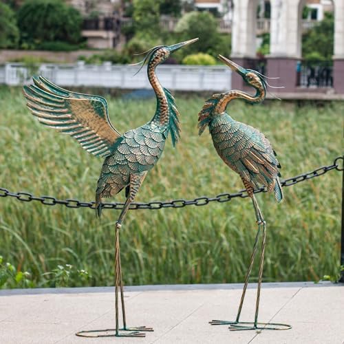 Natelf Metal Crane Garden Statues Set of 2