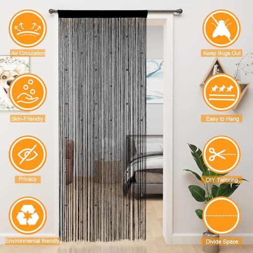 YIIBAII Beaded Curtains for Doorways - 39x110 Black