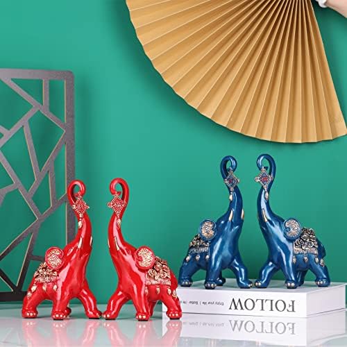 LINYTHER Red Elephant Statues Home Decor Pair