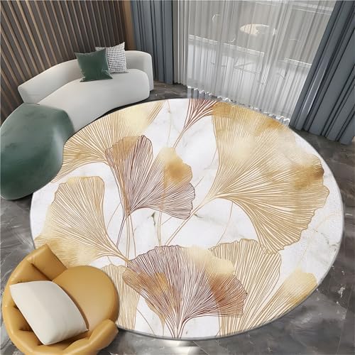 4ft Round Marble Ginkgo Leaf Area Rug - Pet Friendly Non-Slip