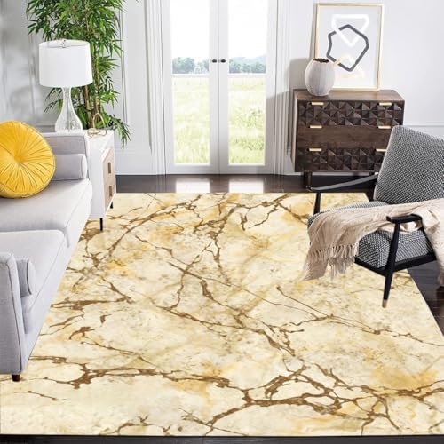 Yellow Brown Burst Abstract Marble Area Rug for Guestroom