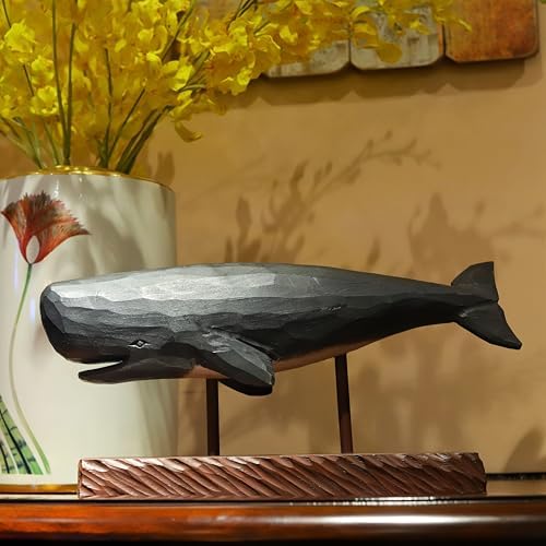 BEAULEMNA Wooden Whale Statue with Stand