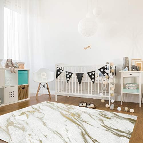 Ocean Party Indoor Area Rugs - Marble White and Gold Pattern