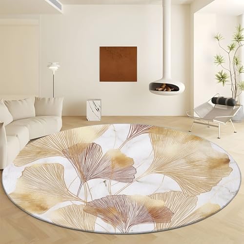 4ft Round Marble Ginkgo Leaf Area Rug - Pet Friendly Non-Slip