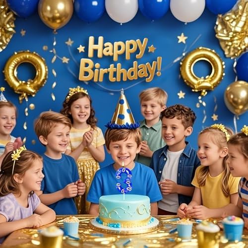 Number 3 Blue Birthday Candle with 7 Golden Rings