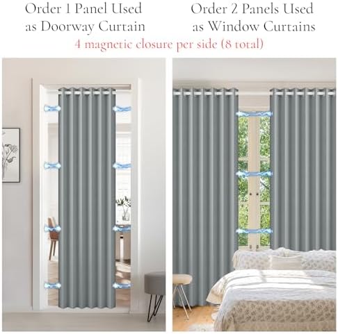 HMYI Magnetic Pleated Curtains - 100 Blackout Thermal Insulated Door Drapes