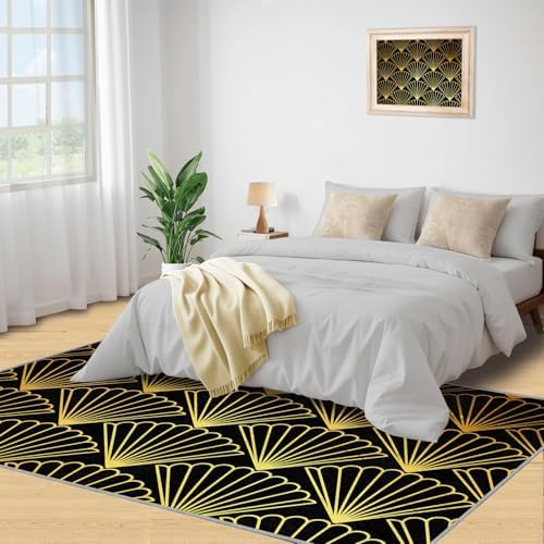 IJUGIX Black and Gold Area Rug 4x5 ft Modern Decor