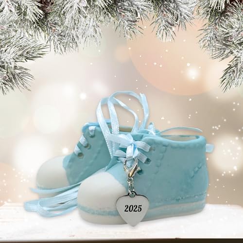 Baby Boy Shoe Ornament 2025 Personalized Blue Booties Keepsake