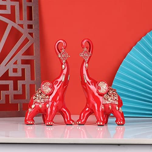 LINYTHER Red Elephant Statues Home Decor Pair