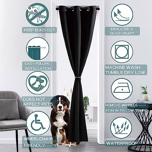 XTMYI Black Door Curtain Panel 80 Inch Thermal Insulated Door Cover