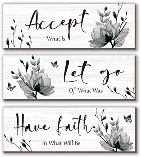 ONIZHITY 3 Pcs Black White Rustic Flower Wall Decor