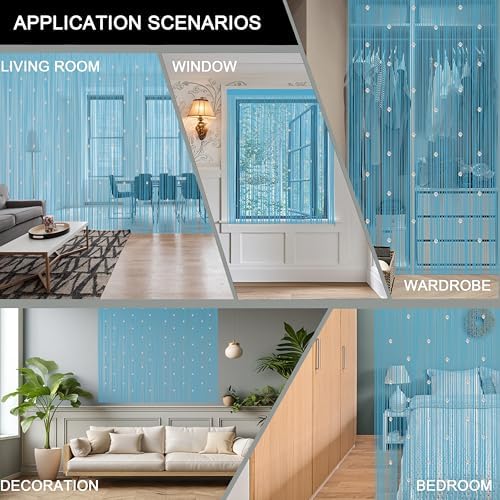 Beaded String Curtains for Doorway Blue 39x79 Inch
