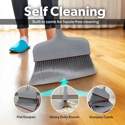 BLACKDECKER Butler Broom Dustpan Set - Light GrayBurgundy