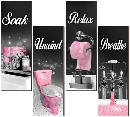 Honoson 4 Pcs Bathroom Wall Decor with Glitter