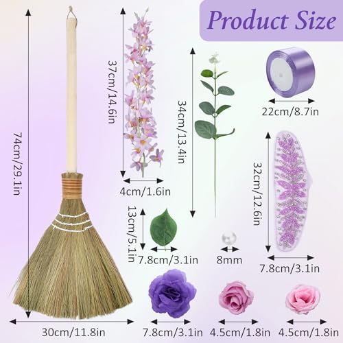 TrinhGuo Purple Wedding Broom with Ribbons and Pearls
