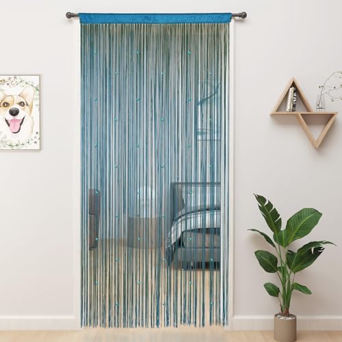 YIIBAII Beaded Curtain - Blue 39x79 Inch