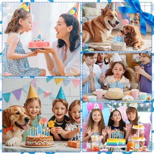 Blue Dog Paw 3rd Birthday Candles Set with Cupcake Topper