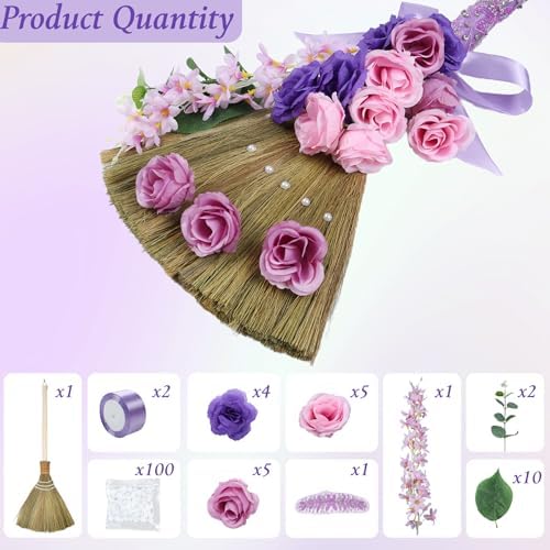 TrinhGuo Purple Wedding Broom with Ribbons and Pearls