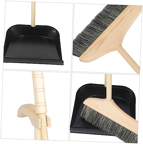 Mobestech 1 Set Solid Wood Bristle Broom and Dustpan