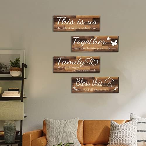 Joyhawk 4 Piece Wall Signs Set Rustic Wooden Farmhouse Decor
