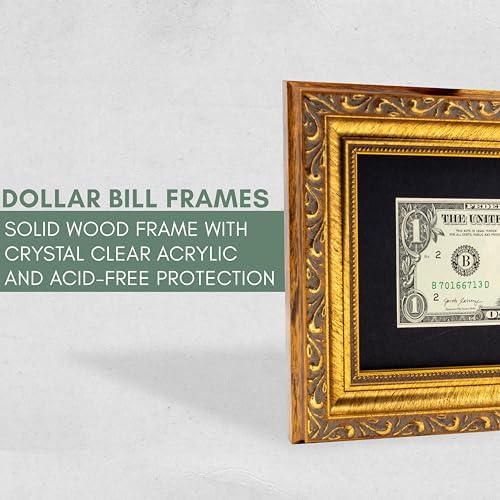 CountryArtHouse Antique Gold First Dollar Frame with Black Mat and Easel Stand