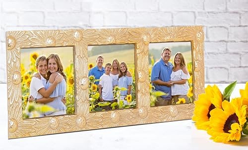 AHC Home Living 3-Openings Sunflower Picture Frame with Easel and Hook