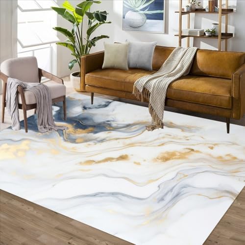Modern Abstract Marble Grey White Wavy Rug 2x3