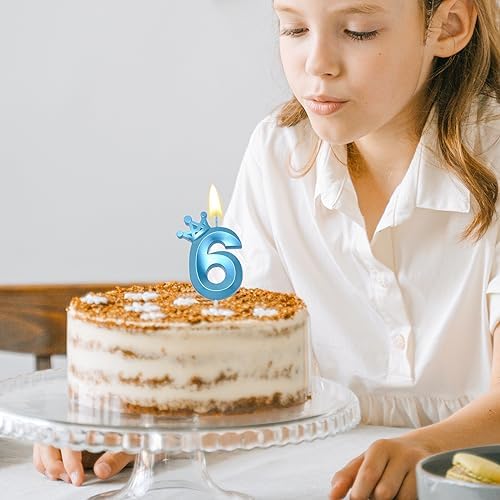 Blue Number 8 Birthday Cake Candle with 3D Crown Design