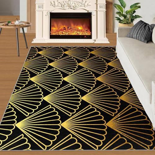 IJUGIX Black and Gold Area Rug 4x5 ft Modern Decor