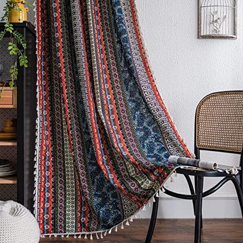 VOGOL Boho Semi Blackout Curtains with Tassels 59x79 Inches Red Blue