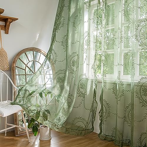 Sutuo Home Olive Green Ruffled Curtain Panels 2 Set