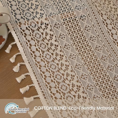 WAZZIO Boho Crochet Curtains - 2 Panel Set 108 Inch Long