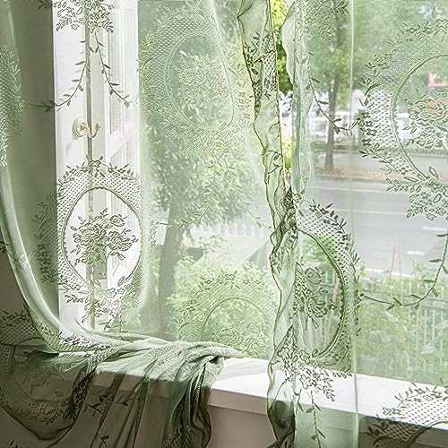 Sutuo Home Olive Green Ruffled Curtain Panels 2 Set