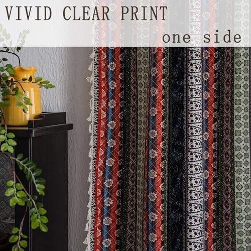 VOGOL Boho Semi Blackout Curtains with Tassels 59x79 Inches Red Blue