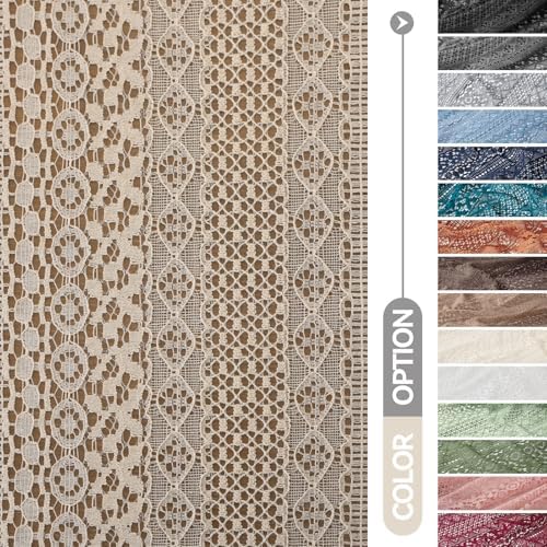 WAZZIO Boho Crochet Curtains - 2 Panel Set 108 Inch Long