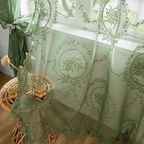 Sutuo Home Olive Green Ruffled Curtain Panels 2 Set