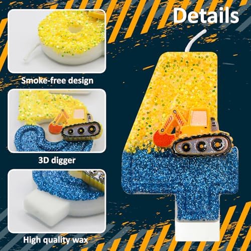 JonesLi Construction Birthday Candle - Number 4 Digger Decor