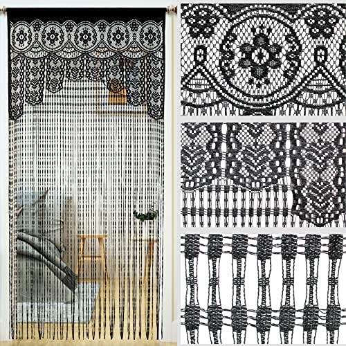 YaoYue Macrame Lace Door Curtain Panel 35x79in Black