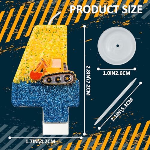 JonesLi Construction Birthday Candle - Number 4 Digger Decor