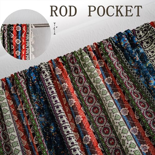 VOGOL Boho Semi Blackout Curtains with Tassels 59x79 Inches Red Blue