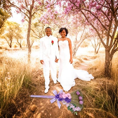 TrinhGuo Purple Wedding Broom with Ribbons and Pearls