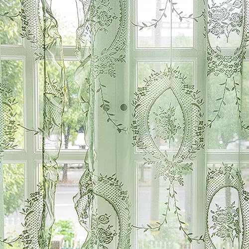 Sutuo Home Olive Green Ruffled Curtain Panels 2 Set